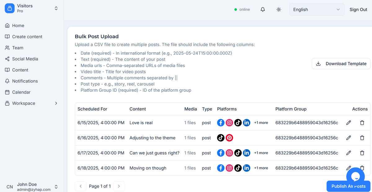 Zyhap Bulk Post Feature